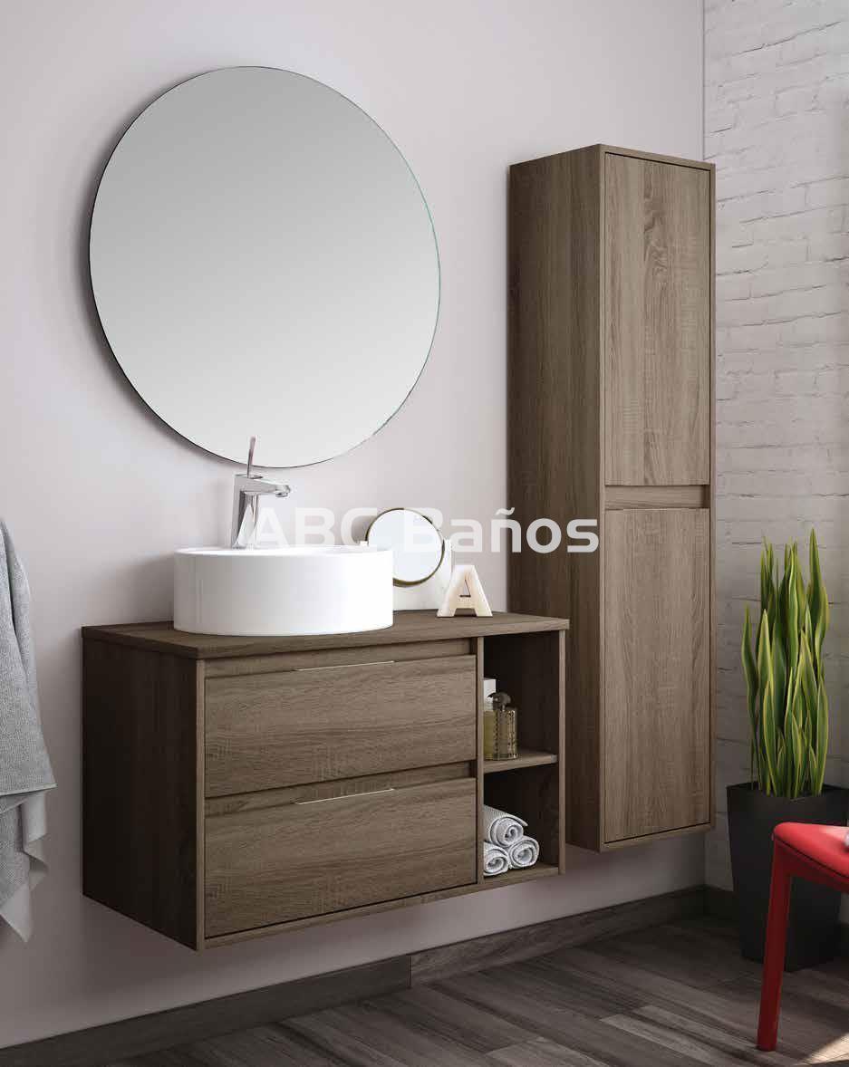 MINI Mueble baño de 40cm con 1 puerta y espejo. Lavabo incluido